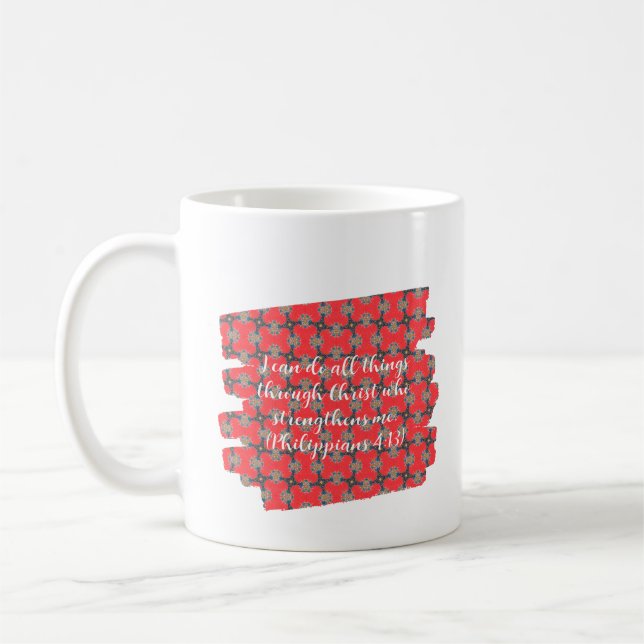 Mug Strength Scripture Red Floral Pattern (Gauche)