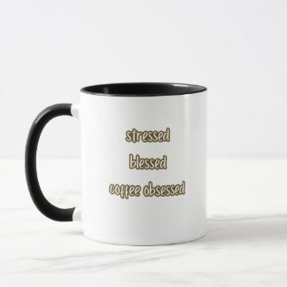 Mug stressé bénie obsédé du café
