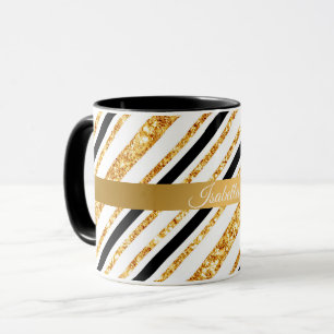 Mug Stripes Gold Parties scintillant Black Boho Popula