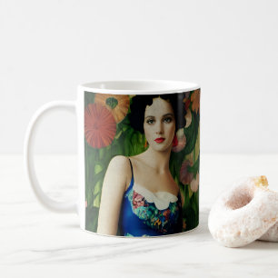 Mug Style Art Déco Elégant Femme avec Grandes Fleurs A