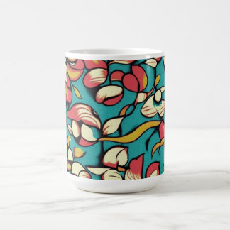 Mug Style Art Nouveau Floral en bleu et rose muet