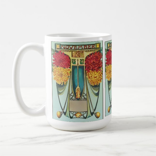 Mug Style Art Nouveau Novembre avec maman, topaz jaune (Gauche)