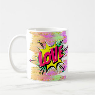 Mug Style BD Pop Art Retro rose Jaune Amour Arc-en-cie