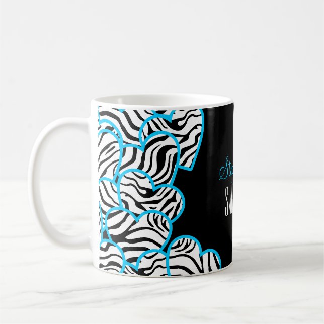 Mug Style Blue Sweet 16 Zebra Heart Design Nom (Gauche)