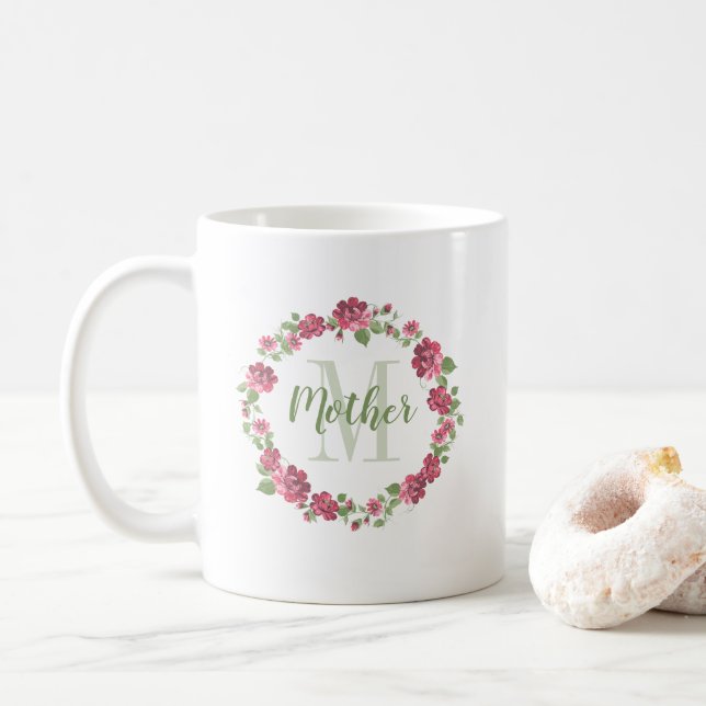 Mug Style chalet mère Floral Roses roses roses Wreath (Avec donut)