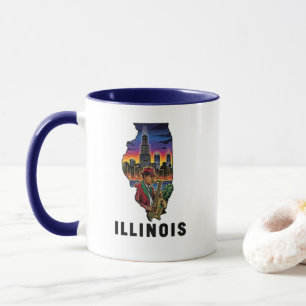 Mug Style de tatouage de l'Illinois Style Skyline Jazz