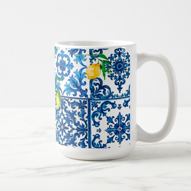 Mug style italien, méditerranéen, mosaïque, bleu, citr (Droite)
