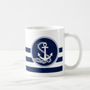 Mug Style Nautique Ancre Bleue Et Blanche, Plongée