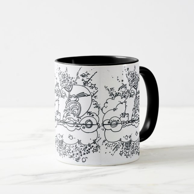 Mug Style Peter Max 60s dessin noir & blanc (Devant droit)