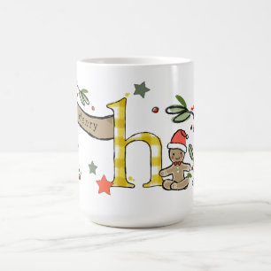 Mug Style Rétro Joli Monogramme de Noël H Avec Nom