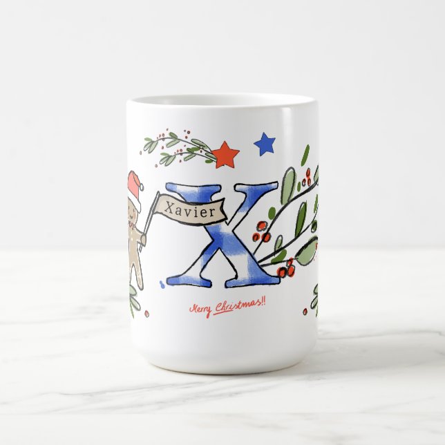 Mug Style Rétro Joli Monogramme de Noël X Avec Nom (Centre)