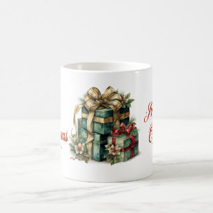 Mug Style rétro vintage Noël présent vert et or