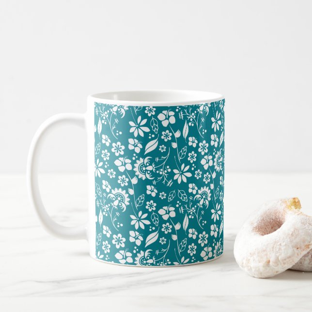 Mug Style Turquoise turquoise bleu floral élégant (Avec donut)