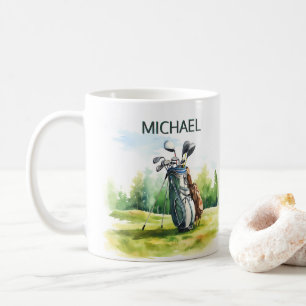 Mug Stylish Golf Guy Watercolor Course Clubs Nom