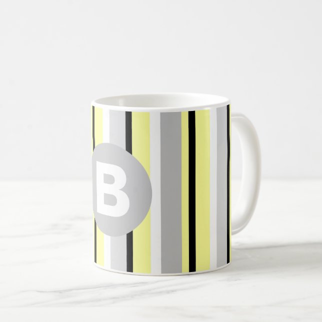 Mug Stylish Yellow and Grey Striped Monogram (Devant droit)