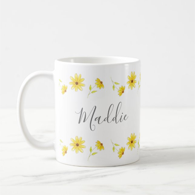 Mug Stylo floral jaune et Motif aquarelle (Gauche)