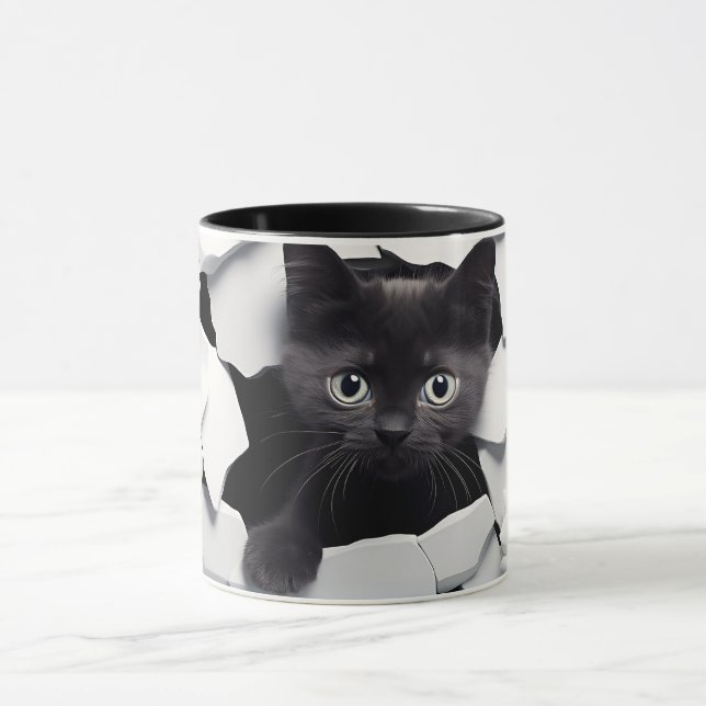 Mug Sublimation de chat noir 3D enveloppement de boue (Centre)