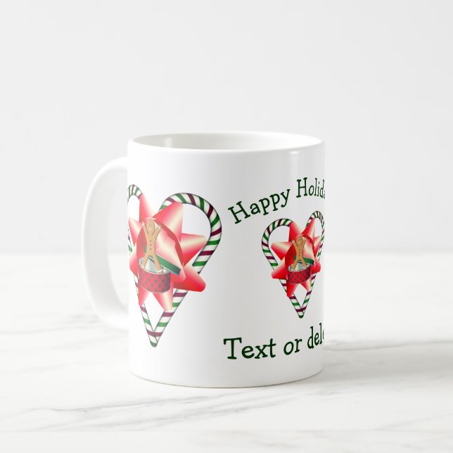 Mug Sucre de canne Coeur Noël Fêtes Personnalisées (Devant gauche)