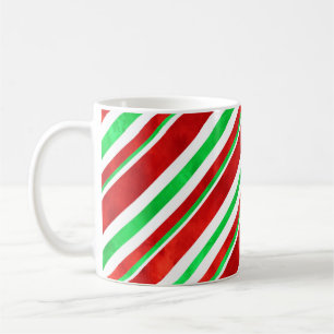 Mug Sucre de canne d'aquarelle rouge vert rayures 2