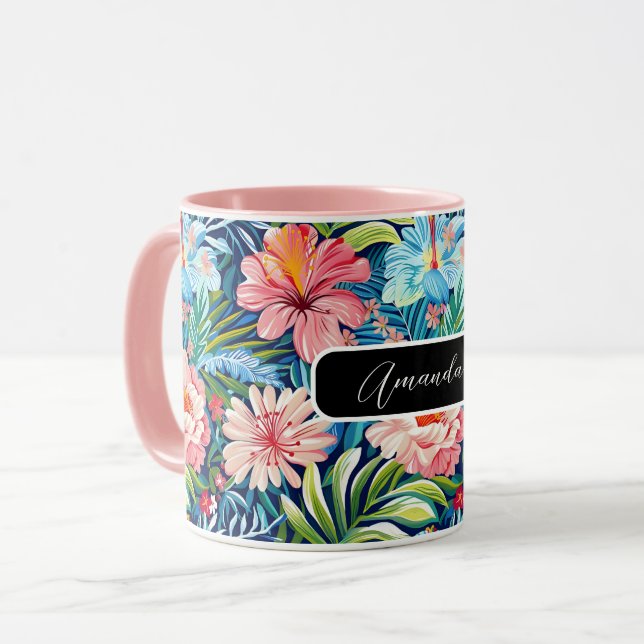 Mug Summer Flowers Tropical Pretty Floral Pattern (Devant gauche)