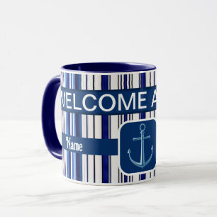Mug Summer Navy Blue Boat Collection de rayures tendan