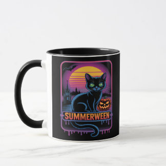 Mug Summerween Chat noir Citrouille Retro Halloween Ar