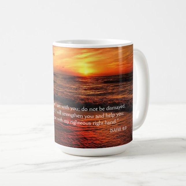Mug Sunset Beach Ne Craignent Pas Ésaïe 41:10 (Devant droit)
