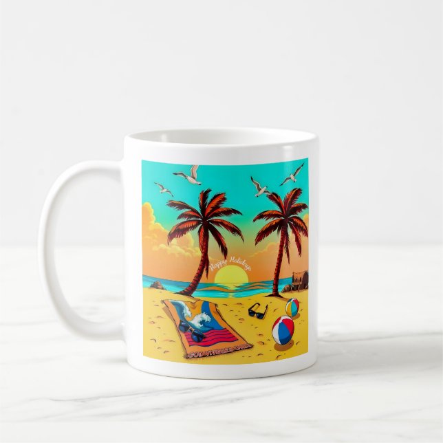 Mug Sunset Serenity : Un Vacances Plage Tropicale (Gauche)