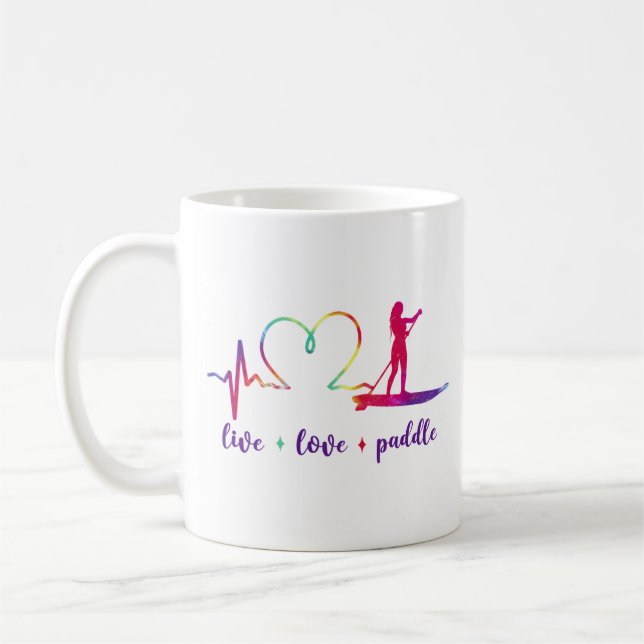 Mug SUP Paddleboard Live Love Paddle Girl Heartbeat (Gauche)