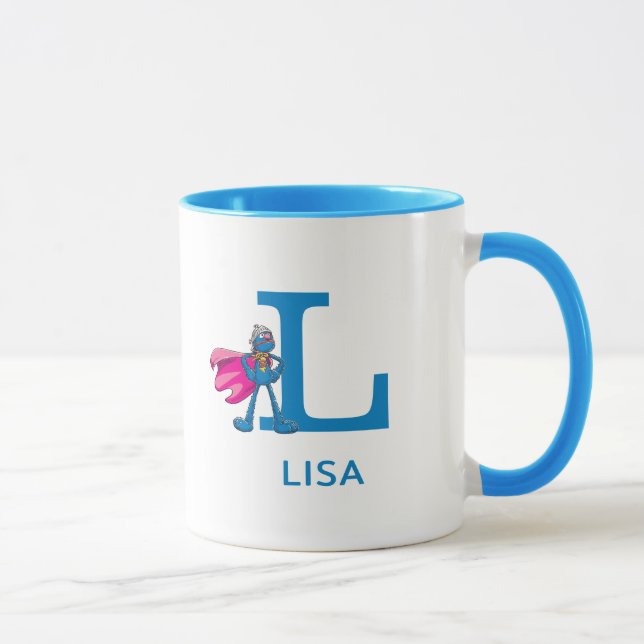 Mug Super Grover Ajouter Votre Nom Et Monogram L (Droite)