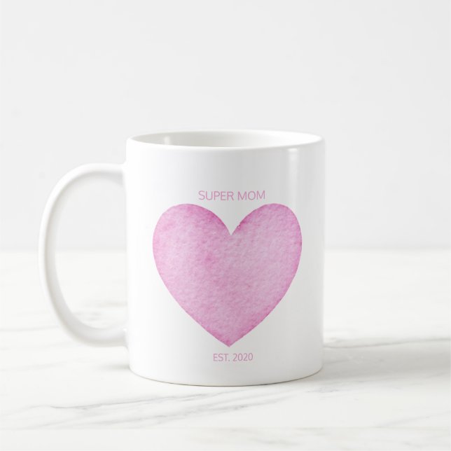 Mug Super Maman Aquarelle Pink Coeur Fête des Mères (Gauche)