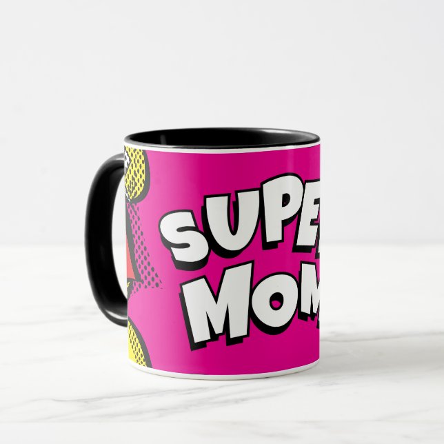Mug "Super Mom" Bande dessinée colorée Livre Pop Art (Devant gauche)