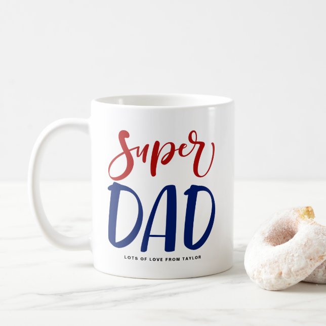 Mug Super papa | Fête des pères de typographie rouge e (Avec donut)