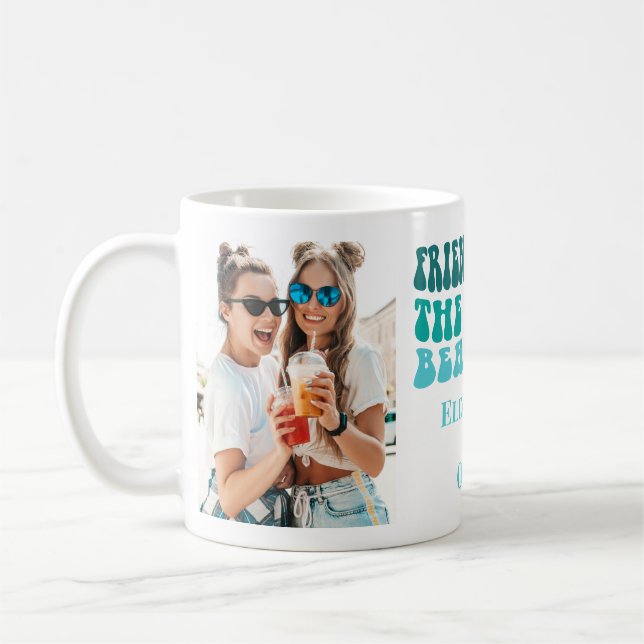 Mug Super Retro Turquoise Friendship 2 Photos & Noms (Gauche)