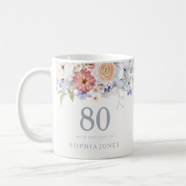 Mug Superbe Floral 80e Anniversaire Fête Faveur Cadeau (Gauche)