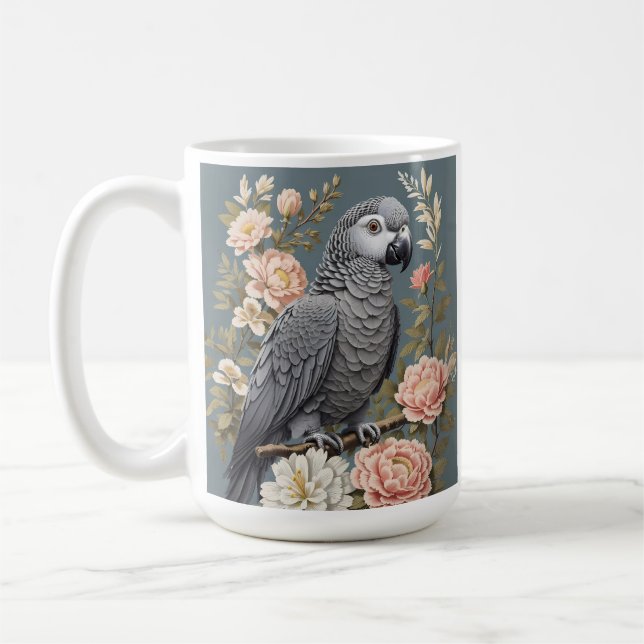 Mug Superbe Perroquet Gray Africain Avec Élégantes Flo (Gauche)