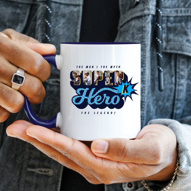 Mug Superhero Papa Photos Homme Mythe Légende Monogram (Créateur téléchargé)