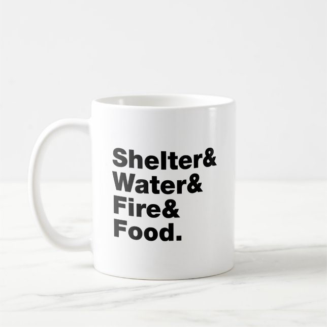 Mug Survie (Abri & Eau & Feu & Nourriture). (Gauche)