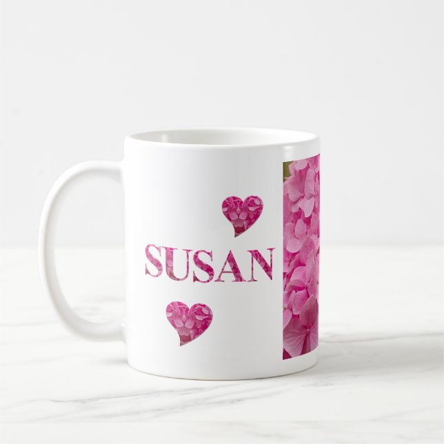 Mug "Susan" Hydrangée rose Lettres florales & Coeur mi (Gauche)