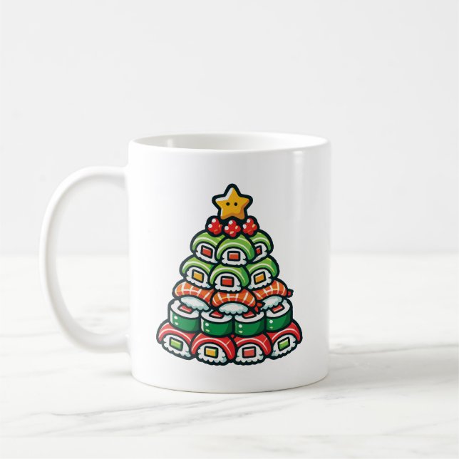 Mug Sushi Noël Arbre - Drôle Holiday Foodie Alimentati (Gauche)