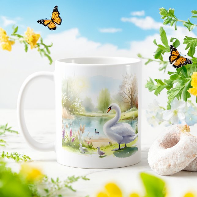 Mug Swan d'aquarelle de printemps (Créateur téléchargé)