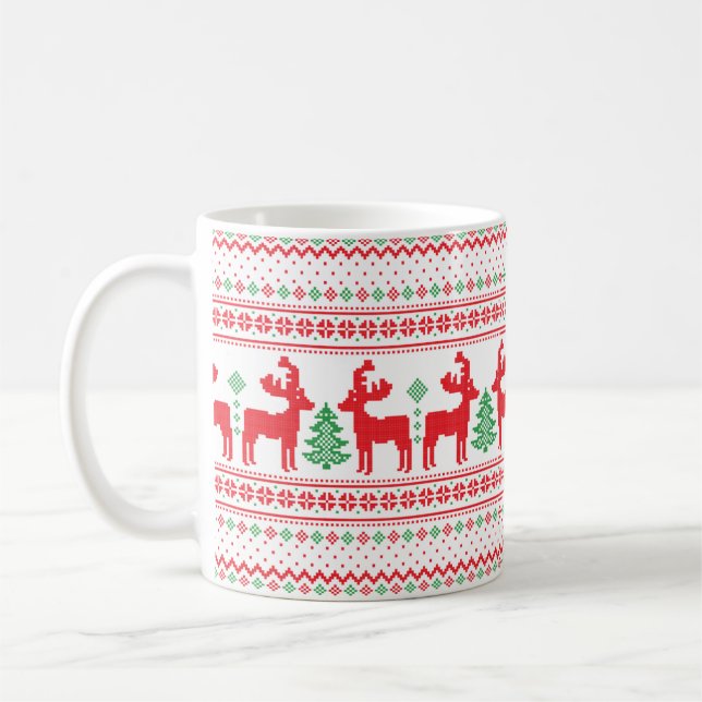 Mug Sweat de Noël Reindeer Xmas Trees Knit Motif (Gauche)