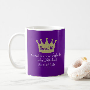 Mug Sweet 16 Crown Bible Verse Dark Purple and Gold