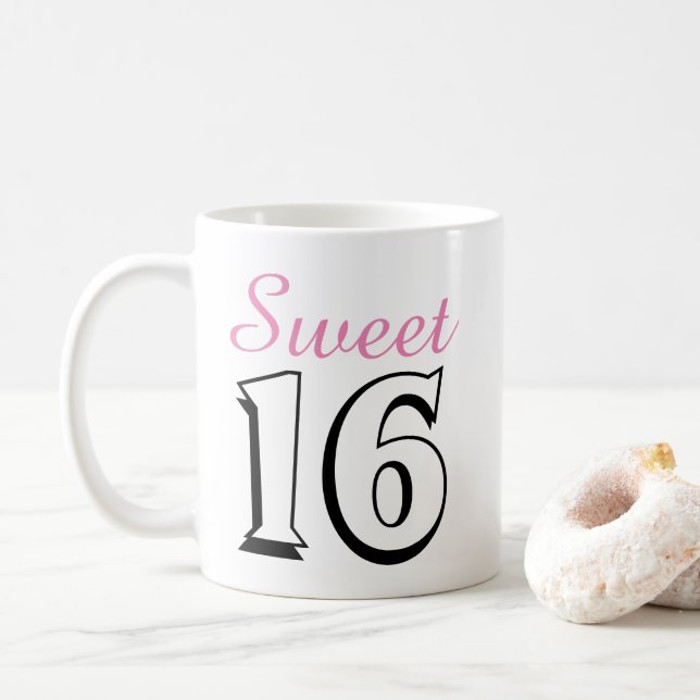 Mug Sweet 16 Moderne Chic rose cadeau d'anniversaire (Avec donut)