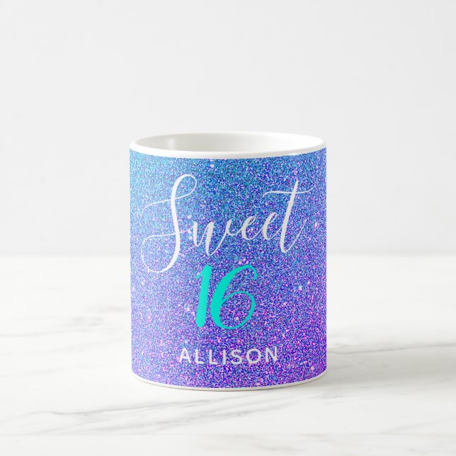 Mug Sweet 16 Turquoise Purple Parties scintillant Ombr (Centre)