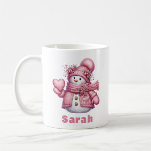 Mug Sweet Heart Holding Pink Snowman Noël