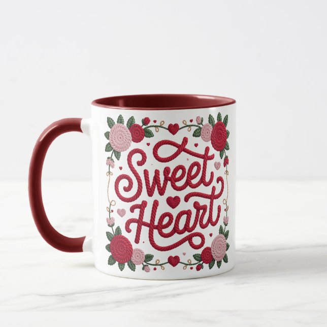 Mug Sweet Heart Valentine Design • Cozy Yarn Script wi (Gauche)