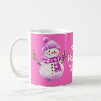 Mug Sweet Pink White Snowman Personalized Christmas 