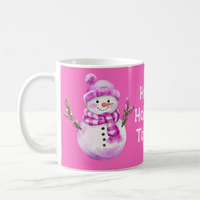 Mug Sweet Pink White Snowman Personalized Christmas  (Gauche)