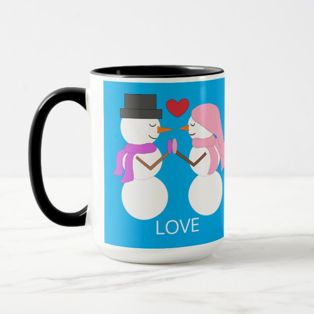 Mug Sweet Snowpeople in Love: Green-blue (Gauche)